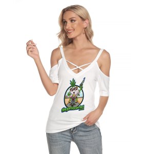 The Garlic Cartel Women's Cold Shoulder T-shirt With Criss Cross Strips
